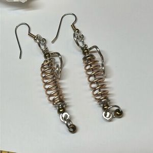 Artsy spring like gold and silver dangle boho earrings